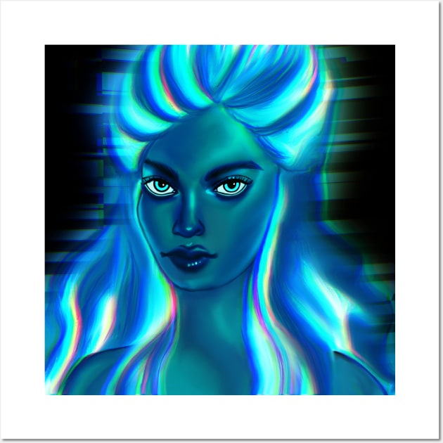 Neon Blue Hair woman Wall Art by galaxieartshop